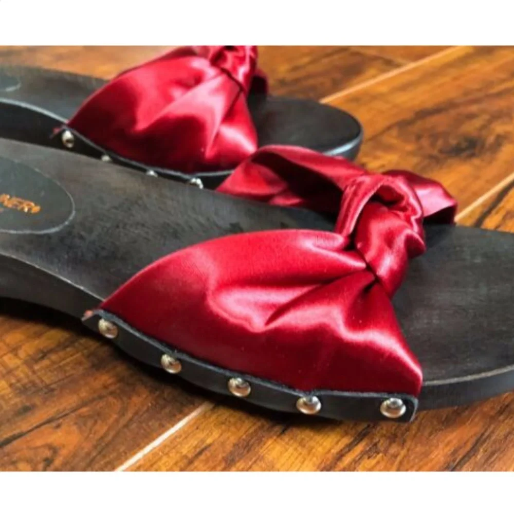 Red Studded Flat Slide Clog Sandals 8M